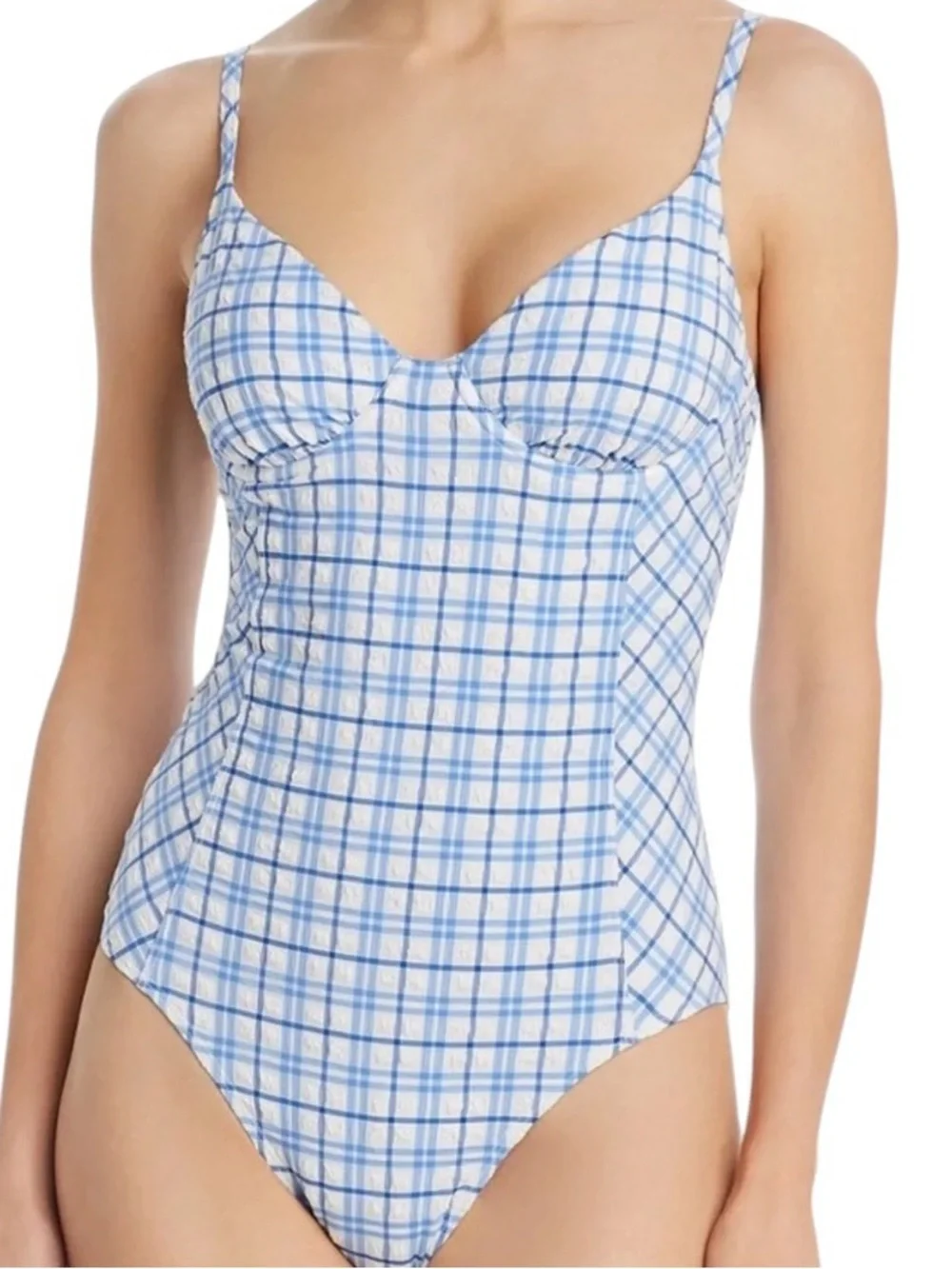 Tory Burch Blue Check Plaid Underwire One Piece Swimsuit Size Medium